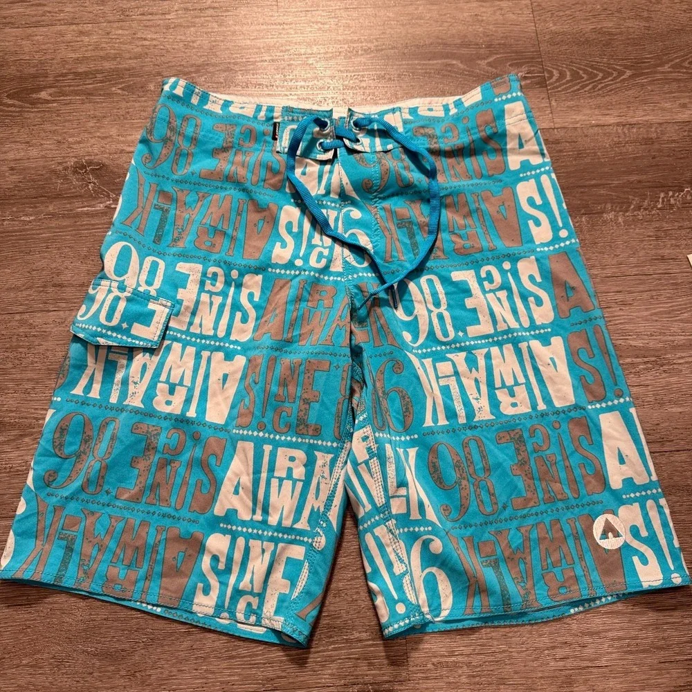 Airwalk Board‎ Shorts Mens Small Blue 4 Way Stretch AirFit Y2K AOP Swim Trunks